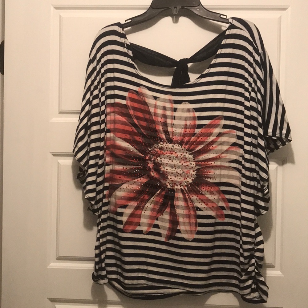 DressBarn navy and white stripes with flower